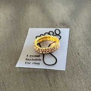 Gold Allover Rhinestone Crystal 2 Row Double Layer Adjustable Stretch Toe Ring